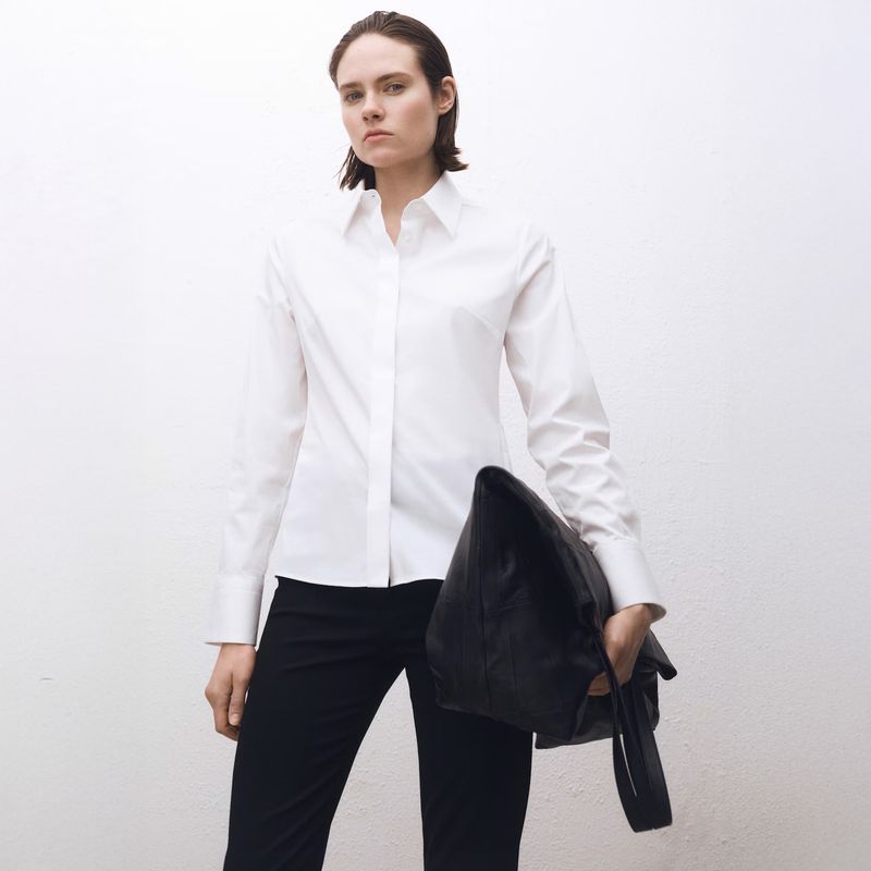 MANGO Camisa Popelín Entallada Mujer Mango