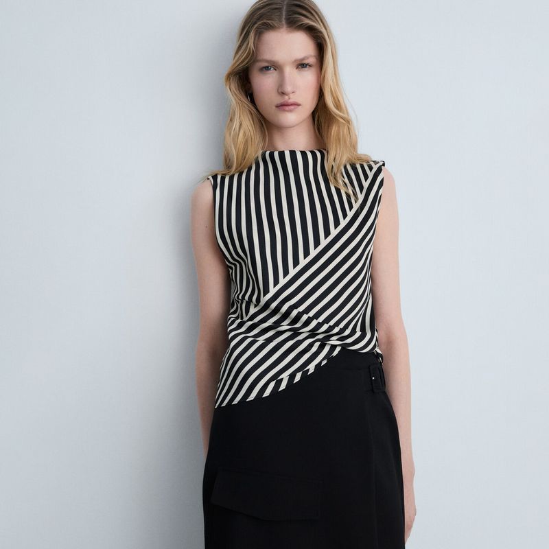 MANGO - Blusa Cuello Perkins Rayas Mujer Mango