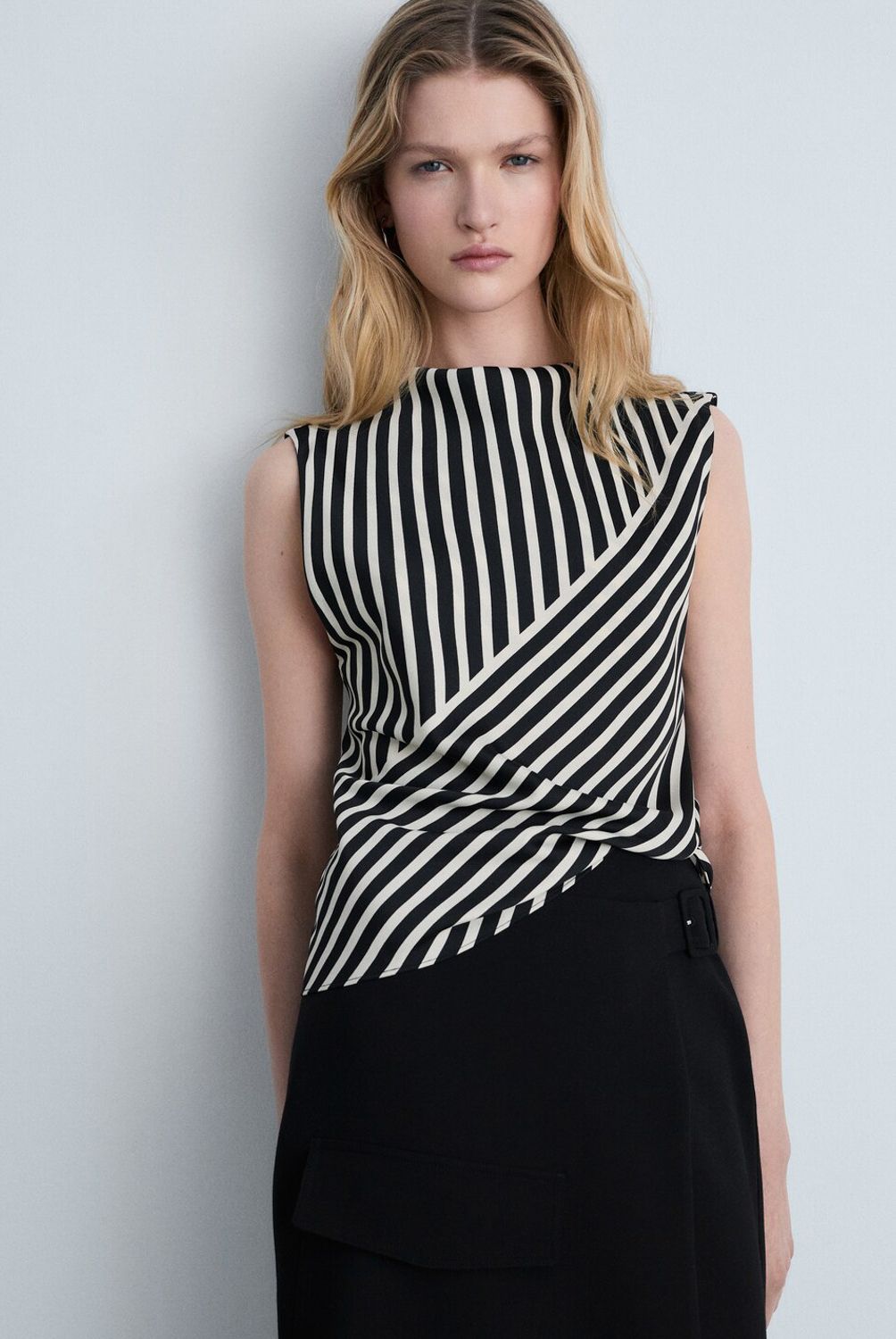 MANGO - Blusa Cuello Perkins Rayas Mujer Mango