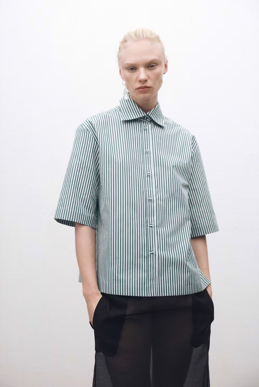 MANGO - Camisa Rayas Manga Corta Algodón Mujer Mango