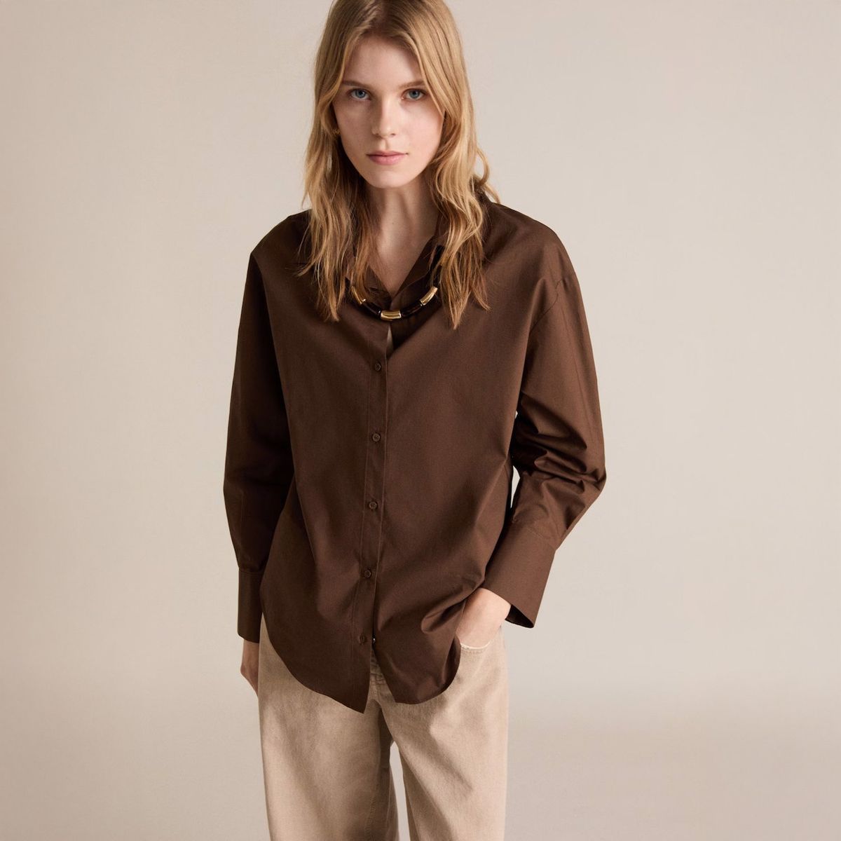 MANGO - Camisa Algodón Satinada Mujer Mango