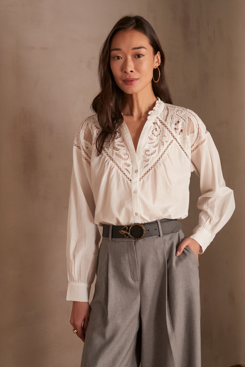 MAISON 123 - Blusa Placide Manga Larga Detalle Bordados Mujer Maison 123