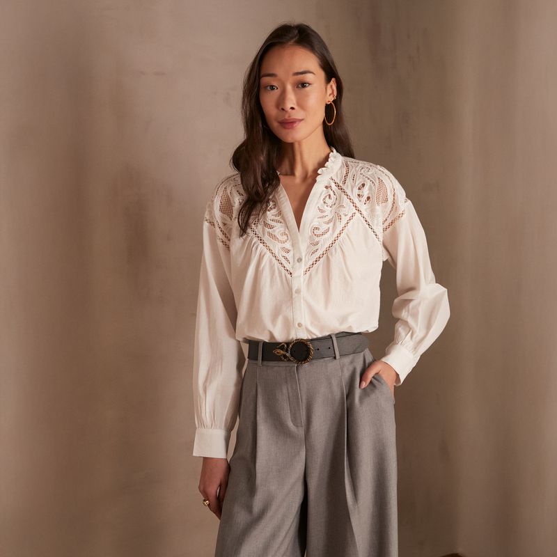 MAISON 123 - Blusa Placide Manga Larga Detalle Bordados Mujer Maison 123