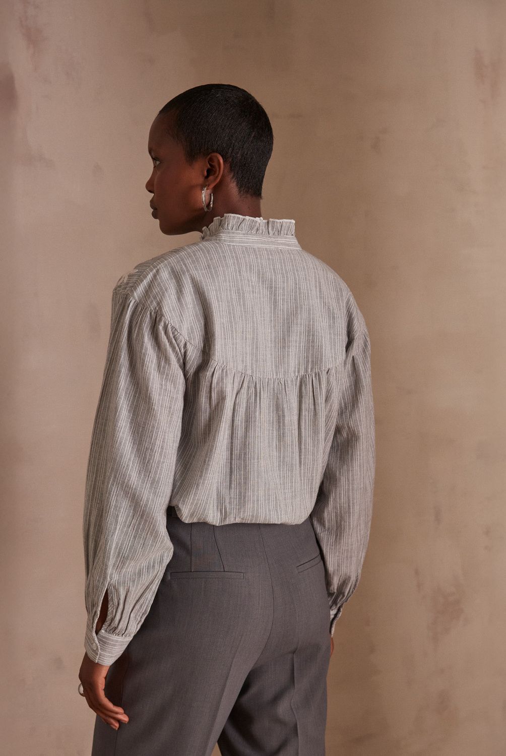MAISON 123 - Blusa Pure Manga Larga Detalle Borado Y Rayas Mujer Maison 123