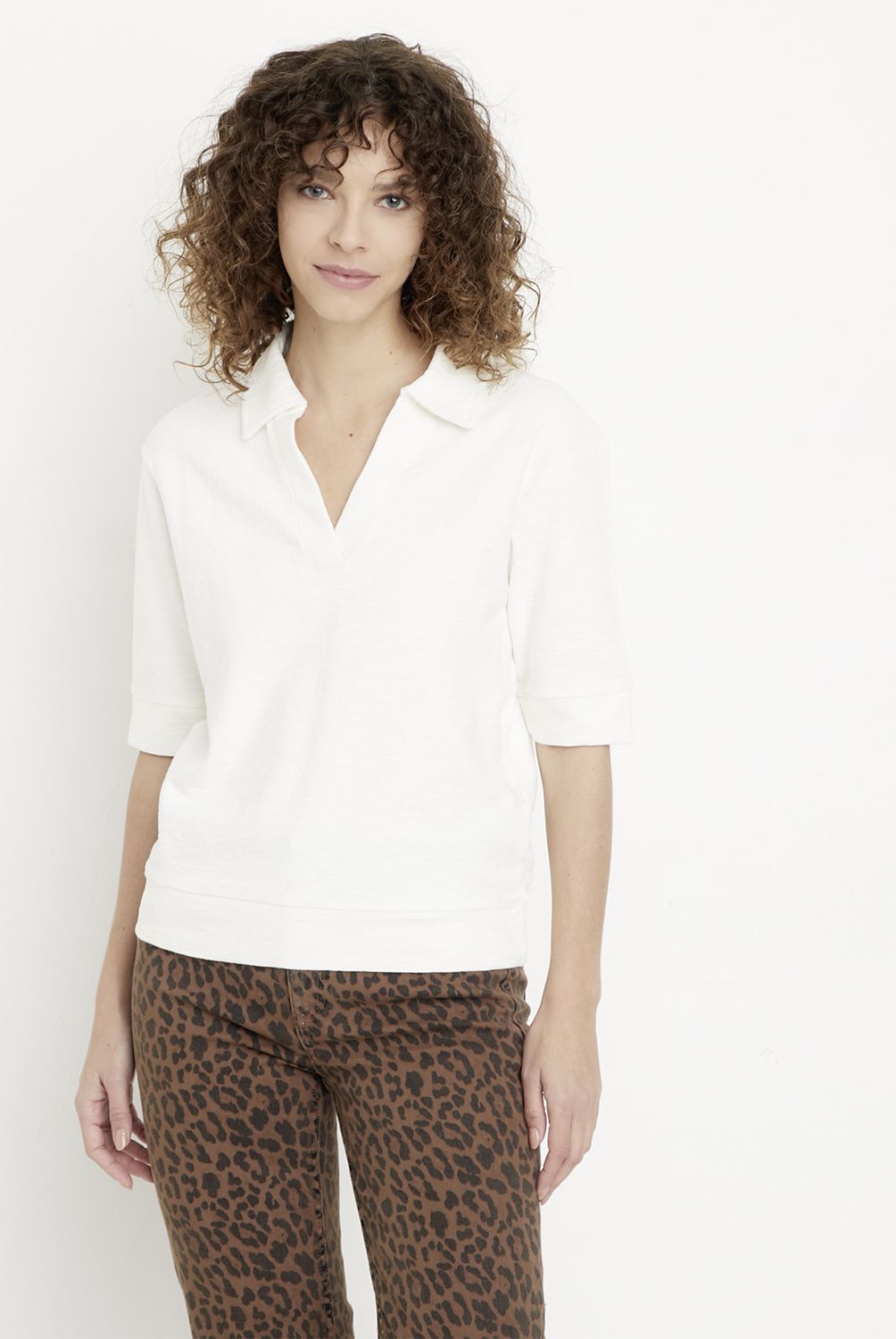 MAISON 123 - Polera Aldo Manga Corta Cuello Polo Algodón Mujer Maison 123