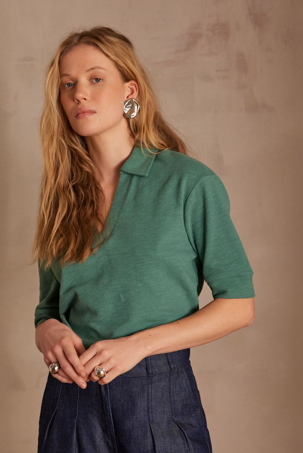 MAISON 123 - Polera Aldo Manga Corta Cuello Polo Algodón Mujer Maison 123