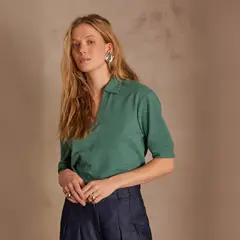 MAISON 123 - Polera Aldo Manga Corta Cuello Polo Algodón Mujer