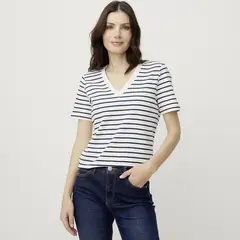 MAISON 123 - Polera Anna Manga Corta Rayas Algodón Mujer