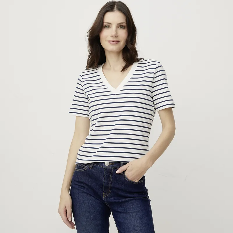 MAISON 123 - Polera Anna Manga Corta Rayas Algodón Mujer Maison 123