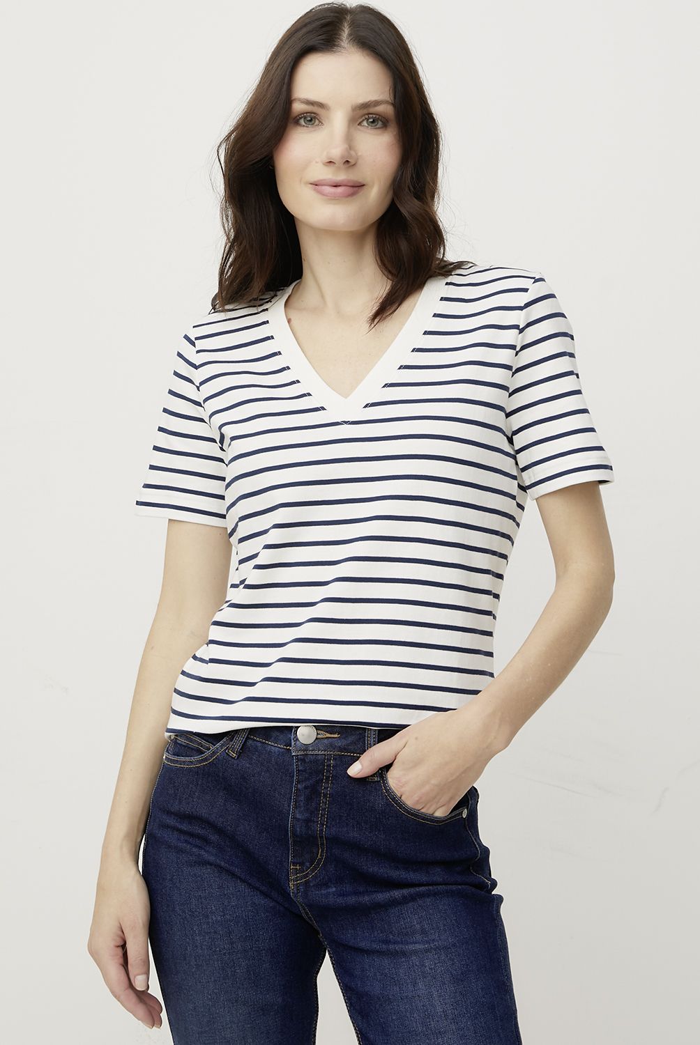 MAISON 123 - Polera Anna Manga Corta Rayas Algodón Mujer Maison 123