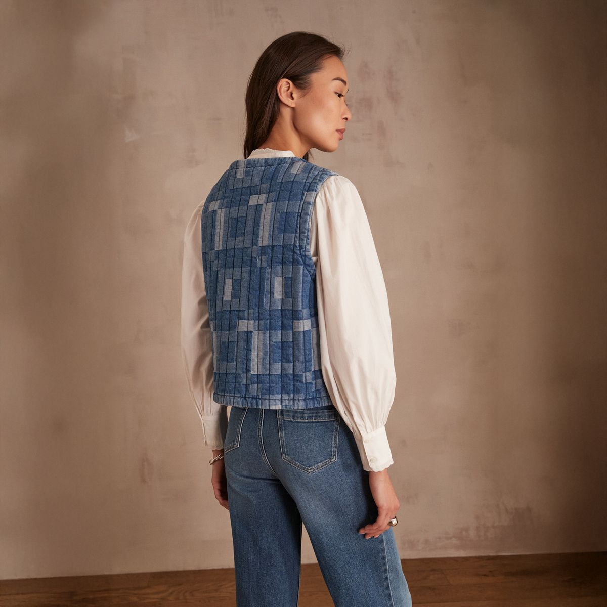 MAISON 123 - Vest Abierto Cuadros Denim Mujer 123