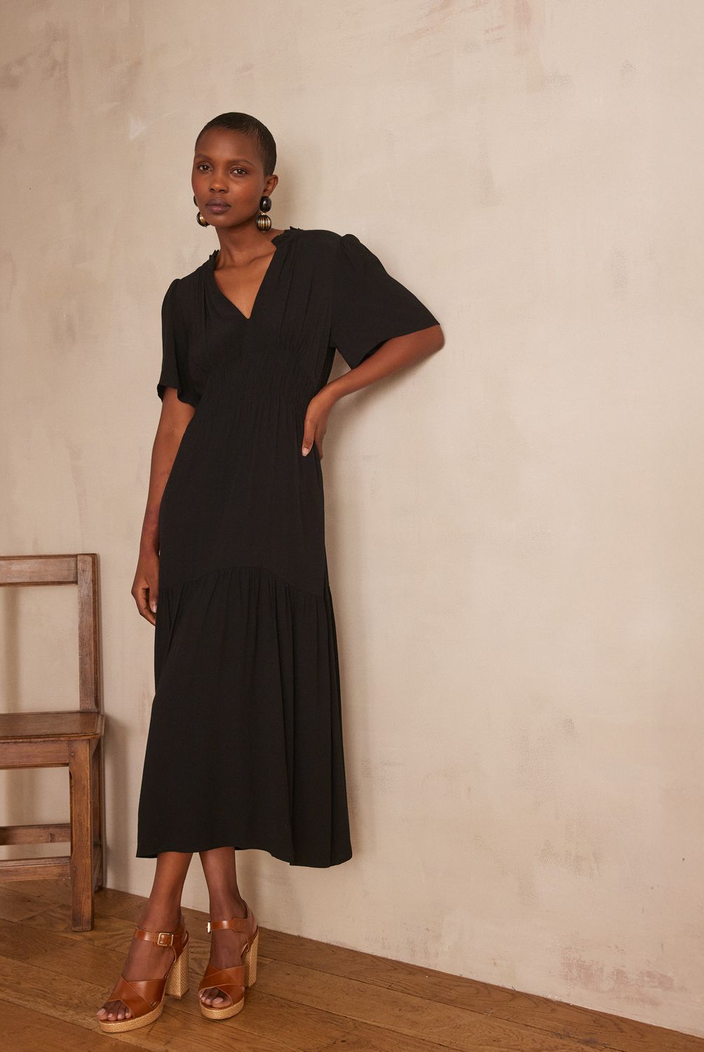 MAISON 123 - Vestido Lana Largo Manga Corta Mujer Maison 123