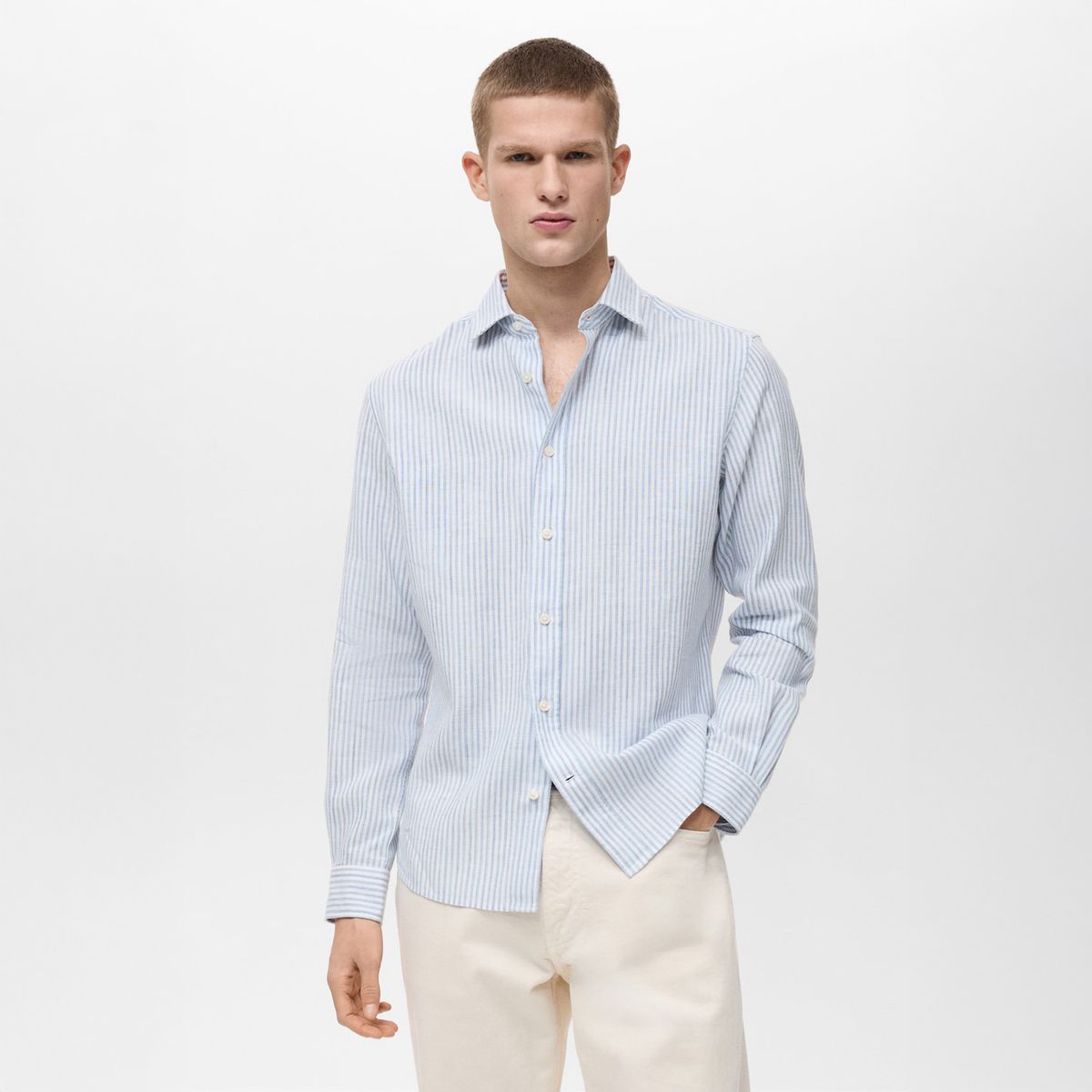 MANGO MAN - Camisa Emma Lino Rayas Regular Fit Hombre Mango Man