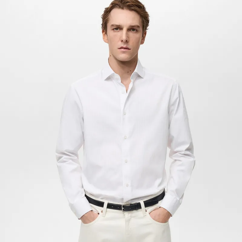 MANGO MAN - Camisa Donosti 100% Algodón Rayas Hombre Mango Man