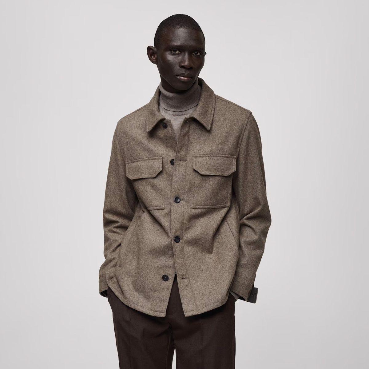 MANGO MAN - Sobrecamisa Mezcla Lana Franela Hombre Mango Man