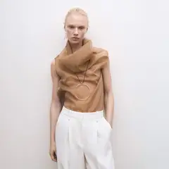MANGO - Blusa Seda Cuello Asimétrico Algodón Mujer