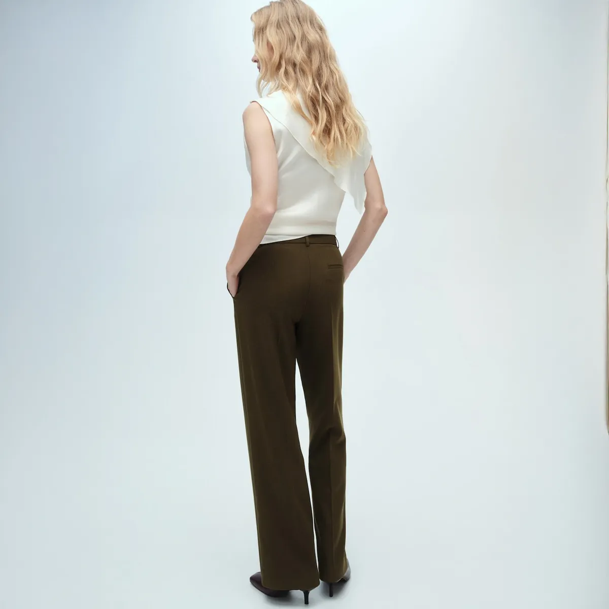 MANGO - Pantalón Recto Tiro Medio Mujer Mango