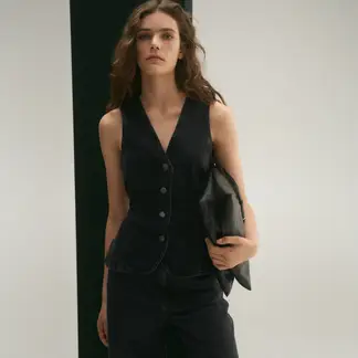 MANGO - Chaleco Vaquero Lazo Algodón Mujer