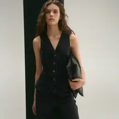 MANGO - Chaleco Vaquero Lazo Algodón Mujer