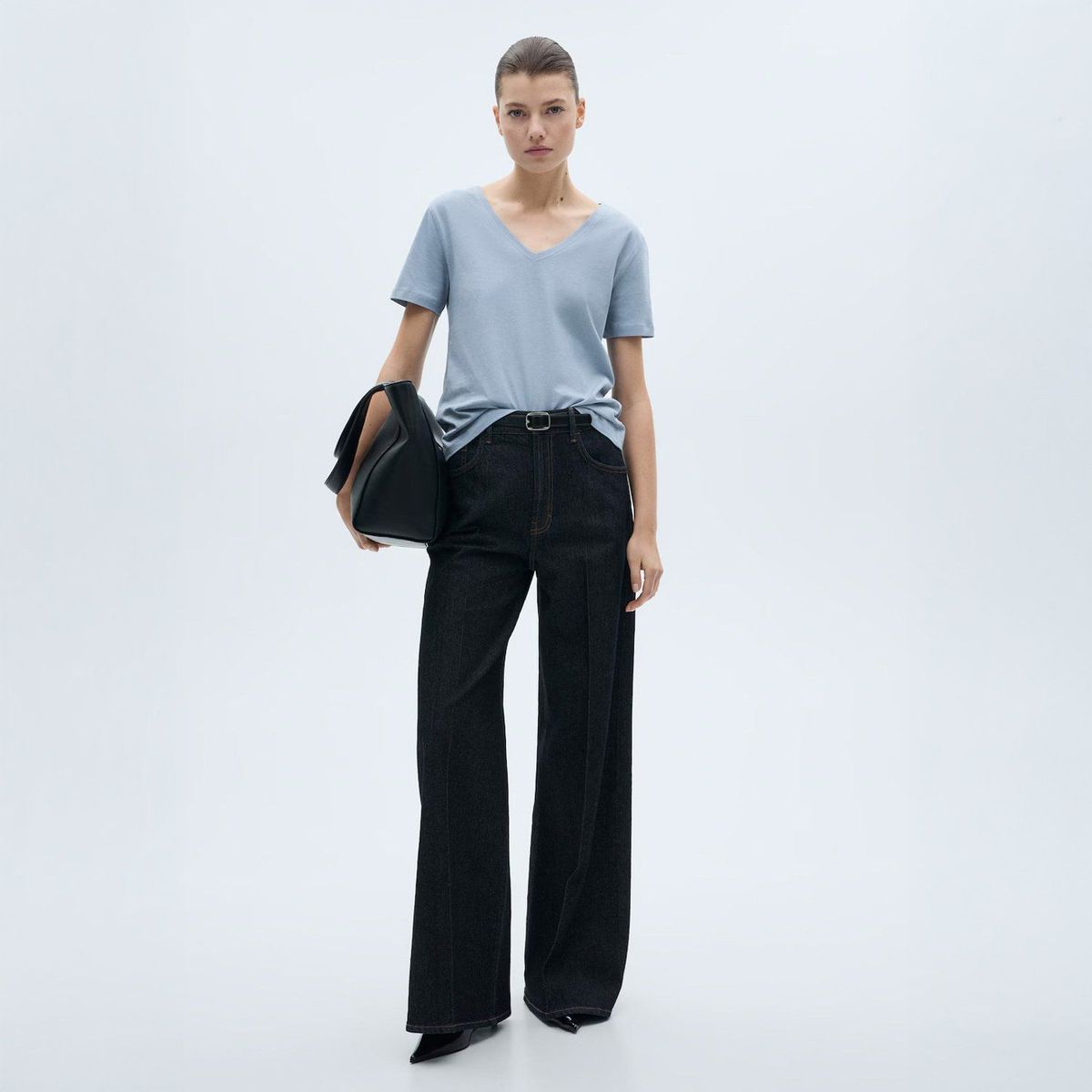 MANGO - Polera Algodón Cuello Pico Algodón Mujer Mango