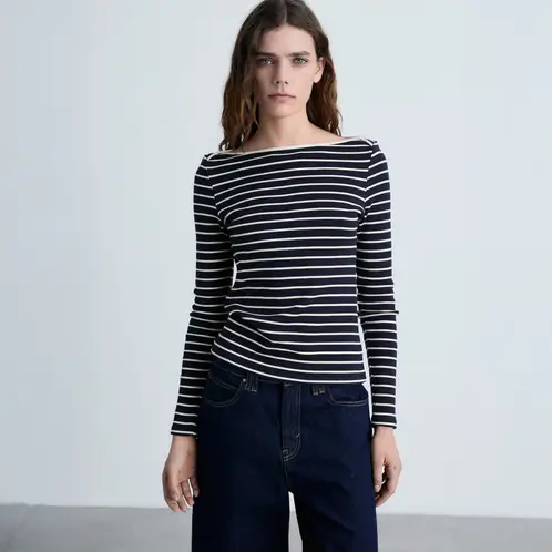 MANGO - Camiseta Rayas Cuello Barco Mujer