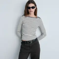 MANGO - Camiseta Rayas Cuello Barco Mujer