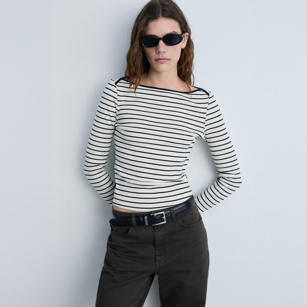 MANGO - Camiseta Rayas Cuello Barco Mujer Mango