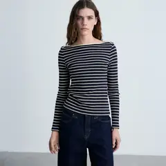 MANGO - Camiseta Rayas Cuello Barco Mujer