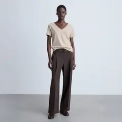 MANGO - Camiseta Algodón Cuello Pico Mujer