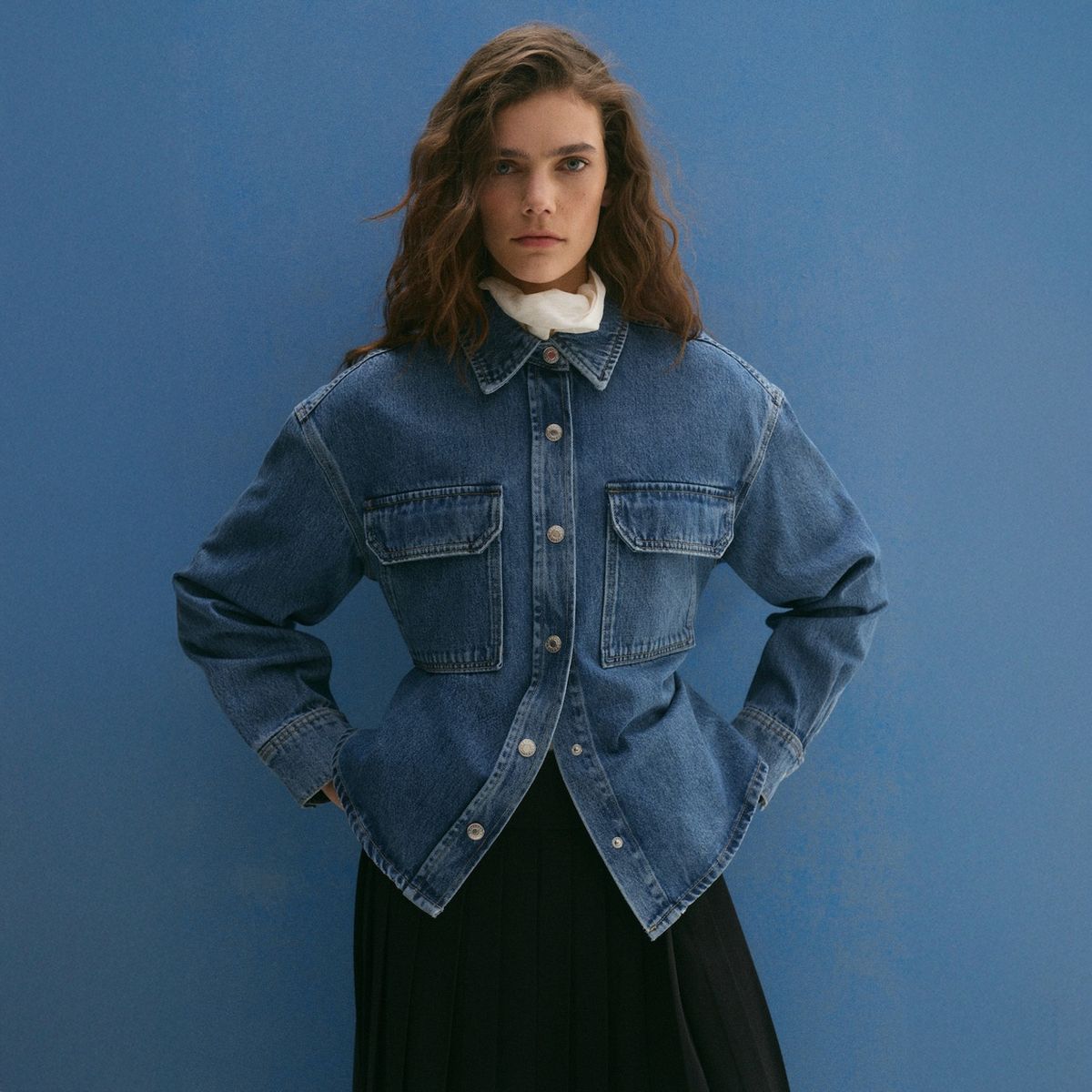 MANGO - Sobrecamisa Vaquera Bolsillos Algodón Mujer Mango
