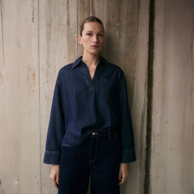 MANGO - Blusa Vaquera Algodón Mujer Mango