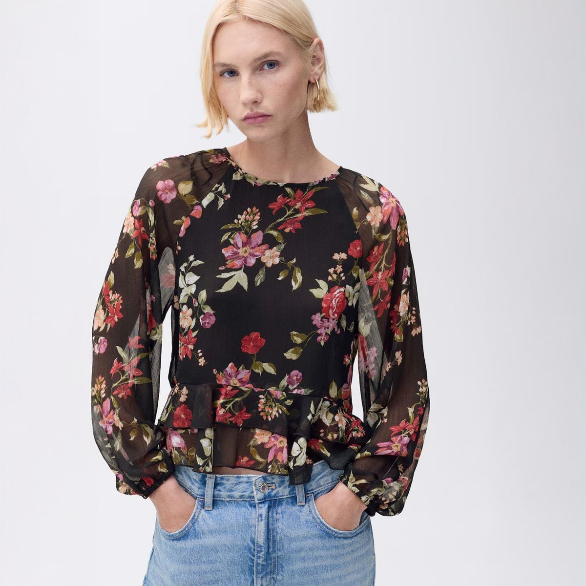 MANGO - Blusa Floral Volantes Mujer Mango