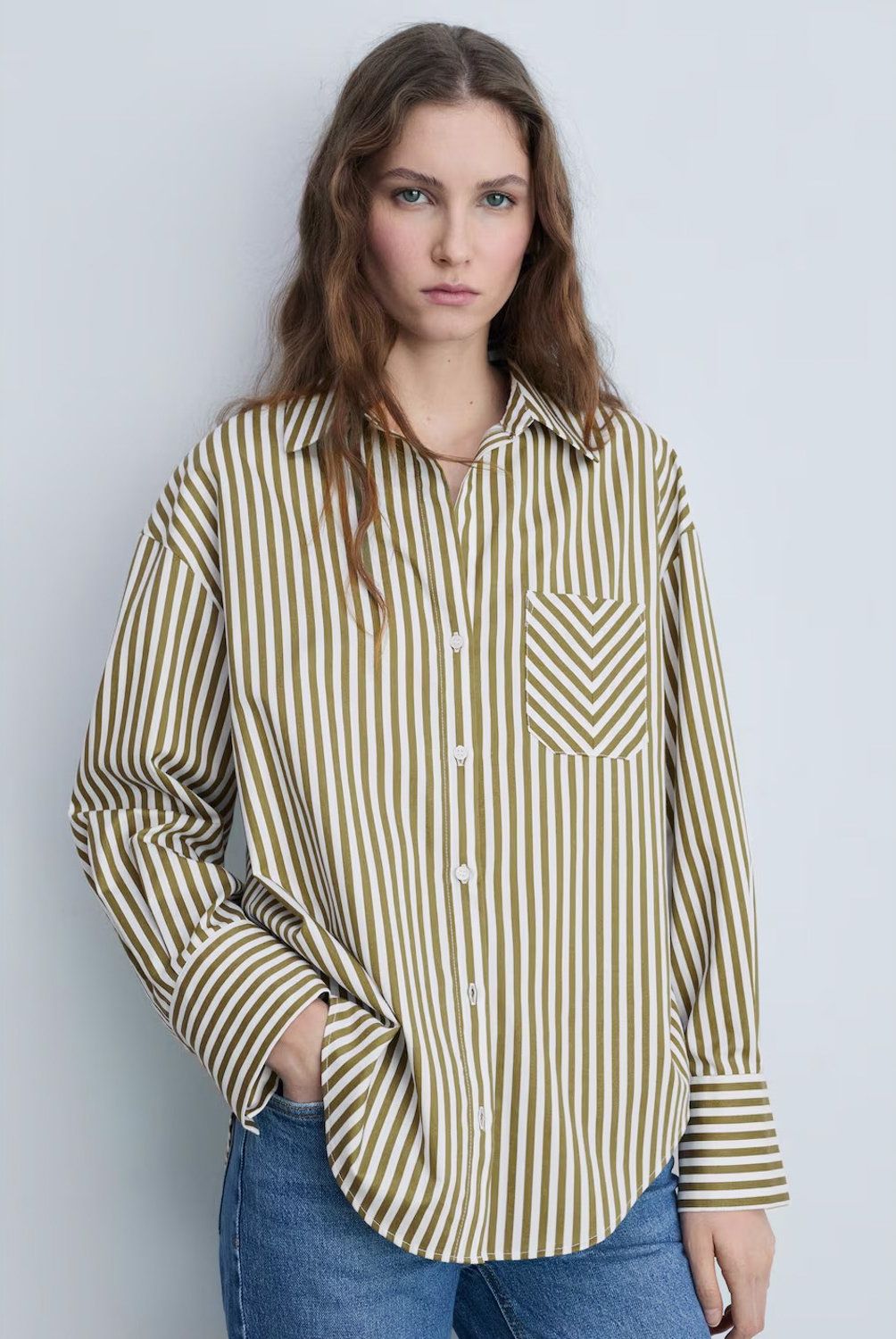 MANGO - Camisa Rayas Bolsillo Contraste Algodón Mujer Mango