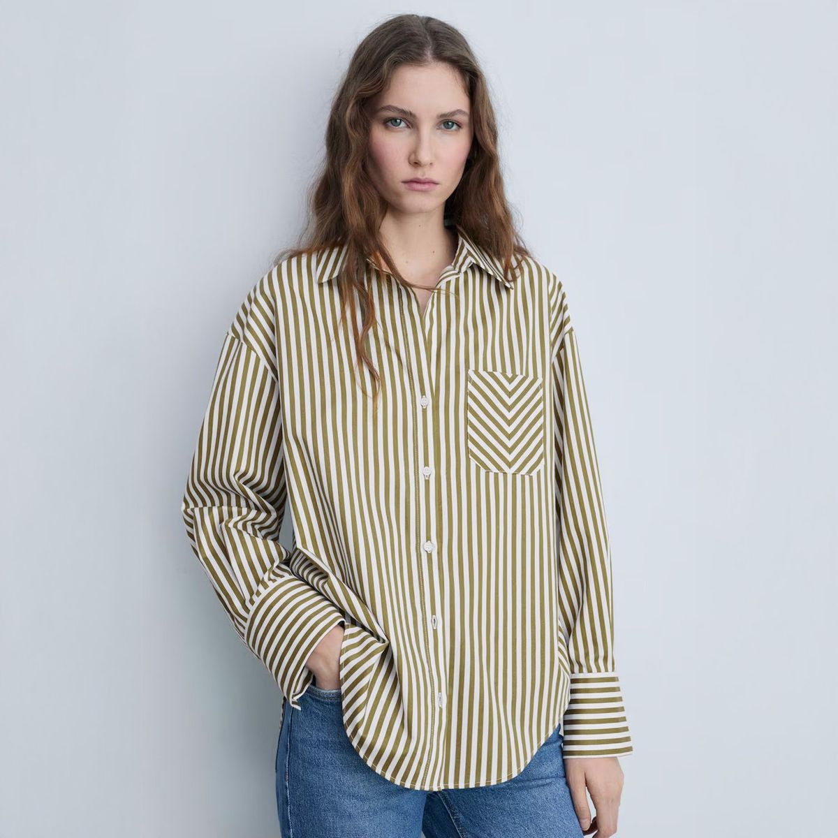 MANGO - Camisa Rayas Bolsillo Contraste Algodón Mujer Mango