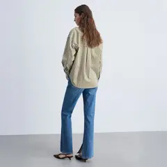 MANGO - Camisa Rayas Bolsillo Contraste Algodón Mujer