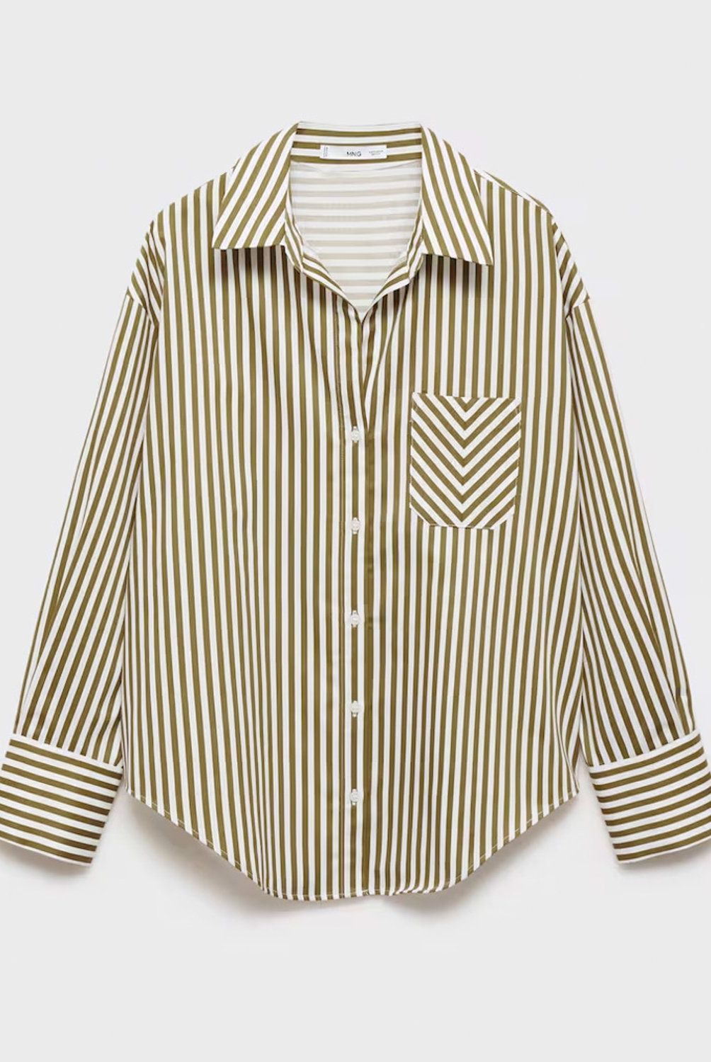 MANGO - Camisa Rayas Bolsillo Contraste Algodón Mujer Mango