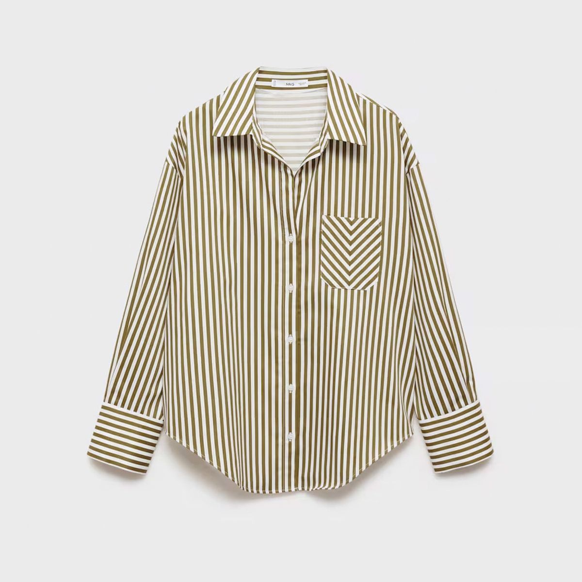 MANGO - Camisa Rayas Bolsillo Contraste Algodón Mujer Mango