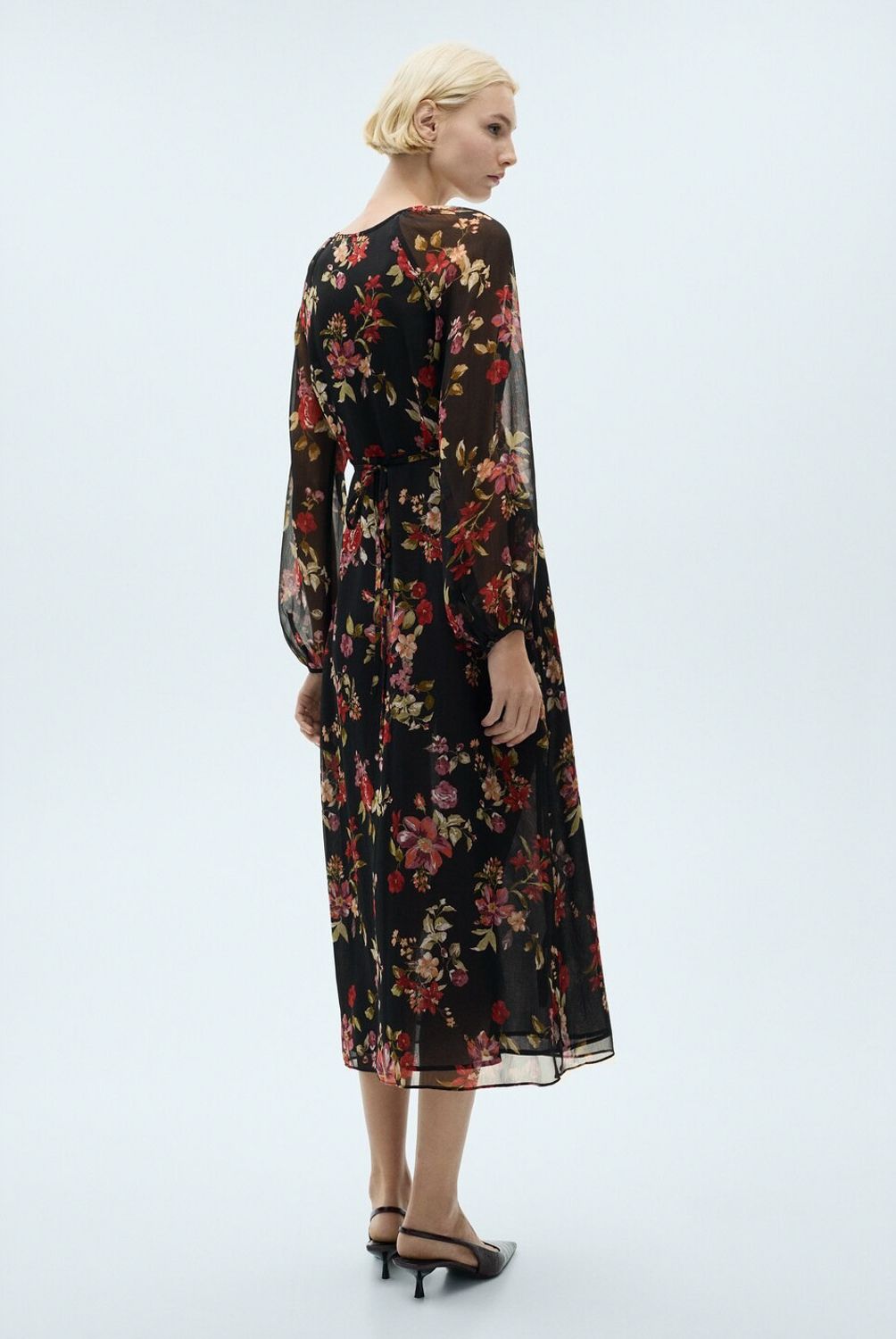 MANGO - Vestido Floral Manga Abullonada Mujer Mango