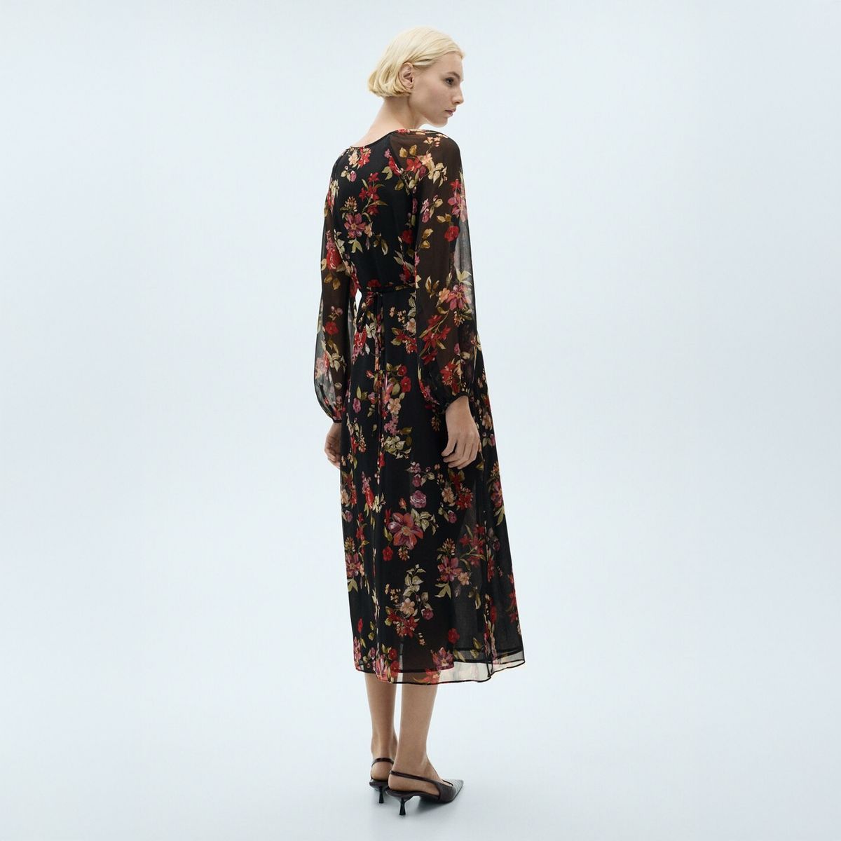 MANGO - Vestido Floral Manga Abullonada Mujer Mango