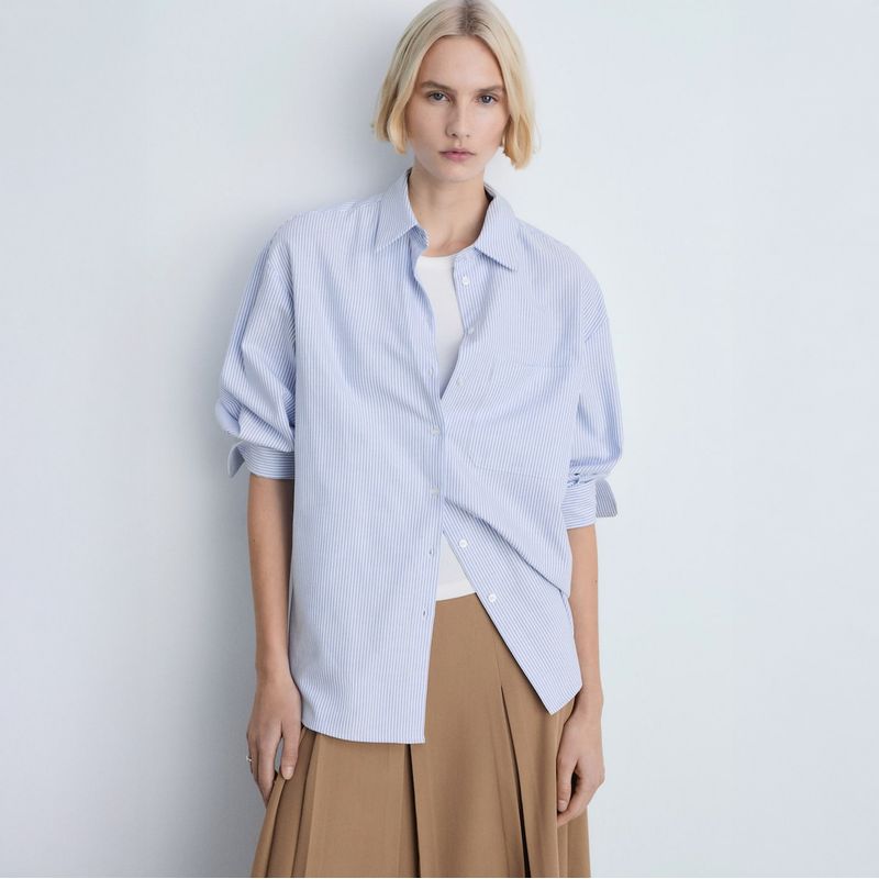 MANGO - Camisa Algodón Rayas Mujer Mango