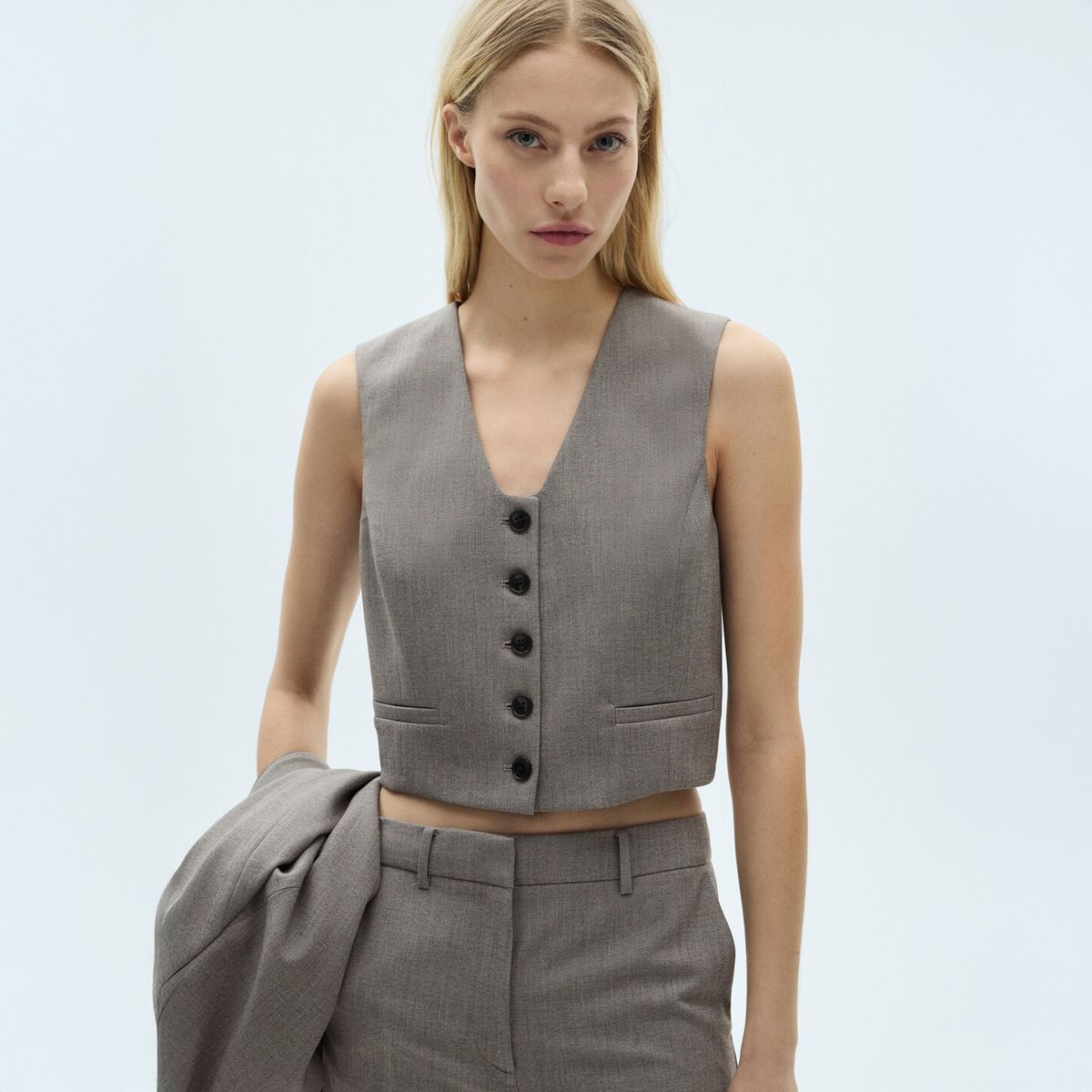 MANGO - Chaqueta Traje Crop Mujer Mango