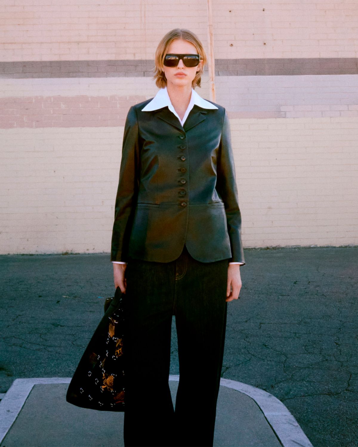 MANGO Blazer Piel Botones Mujer Mango