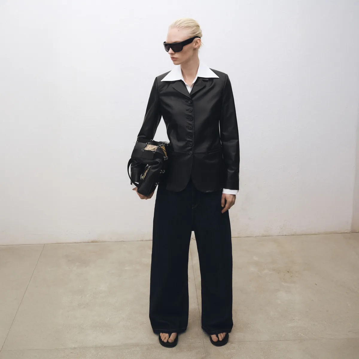 MANGO - Blazer Piel Botones Mujer Mango