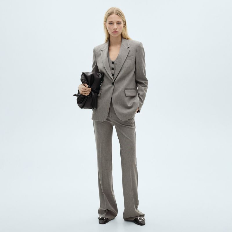 MANGO - Blazer Recta Bolsillos Solapa Mujer Mango