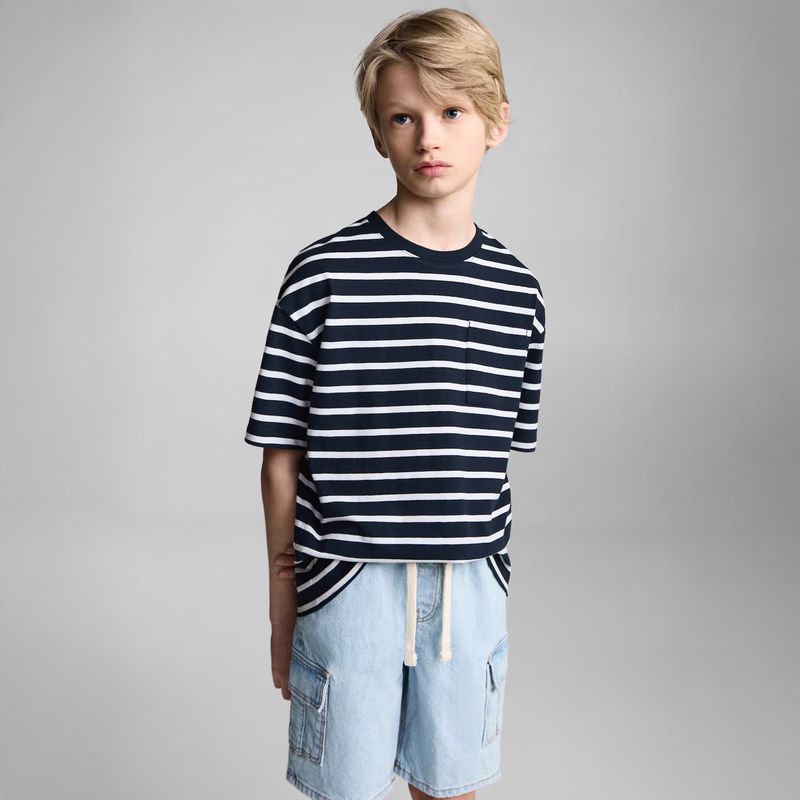 MANGO KIDS - Polera Algodón Rayas Niño Mango Kids
