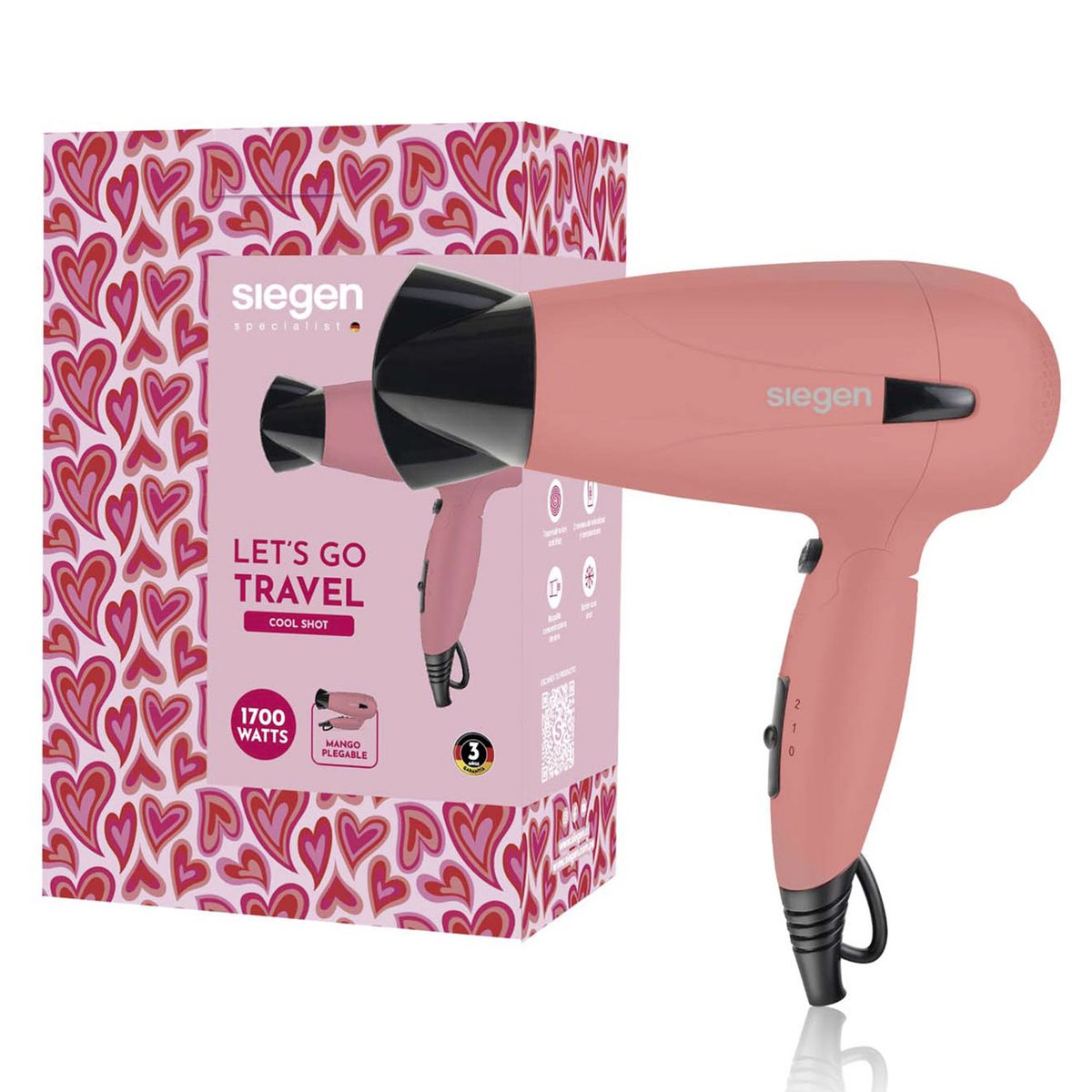 SIEGEN - Secador de Pelo SG 3012C51 Rosado Siegen