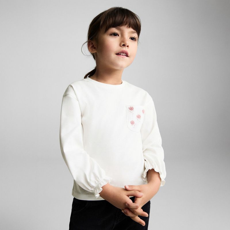 MANGO KIDS - Polera Bolsillo Estampado Floral Bebé Niña Algodón Mango Kids