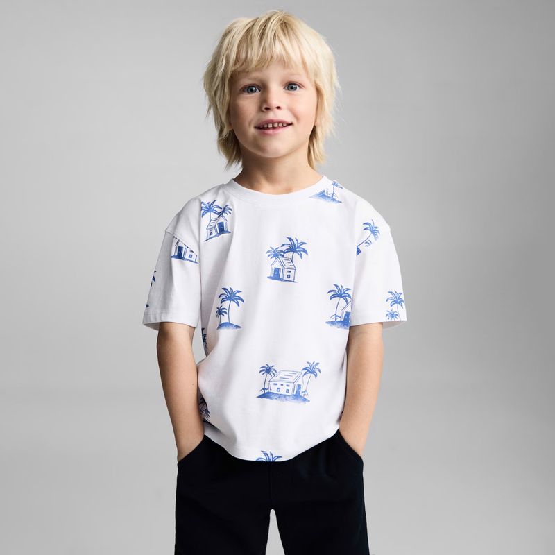 MANGO KIDS - Polera Estampado Palmeras Bebé Niño Mango Kids