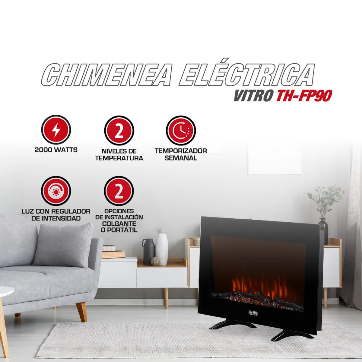 THOMAS - Estufa Chimenea Electrica TH-FP90 Thomas