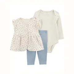 CARTER'S - Conjunto 3 Piezas Polerón, Calza y Body Bebé Niña